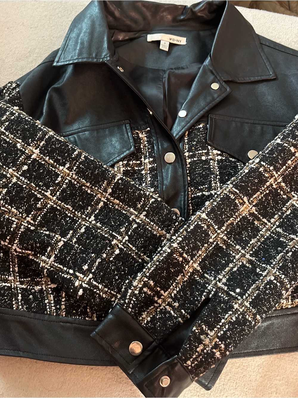 WD.NY Black Tweed Jacket with Faux Leather Trim